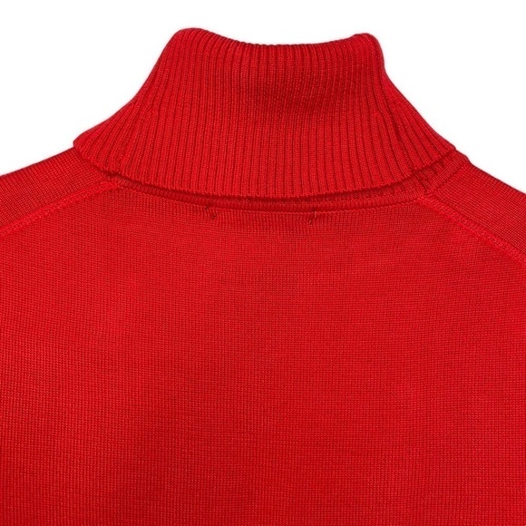 Tommy Hilfiger Bright Red Turtleneck Sweater Navy/White Accents Metal Logo Sz XS - Picture 5 of 14